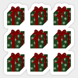 Green Snowflake Holiday Present Red Ribbon Sticker